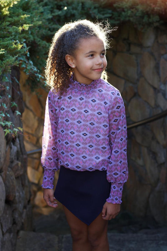 Pleat Collection Robin Top - Purple/Navy