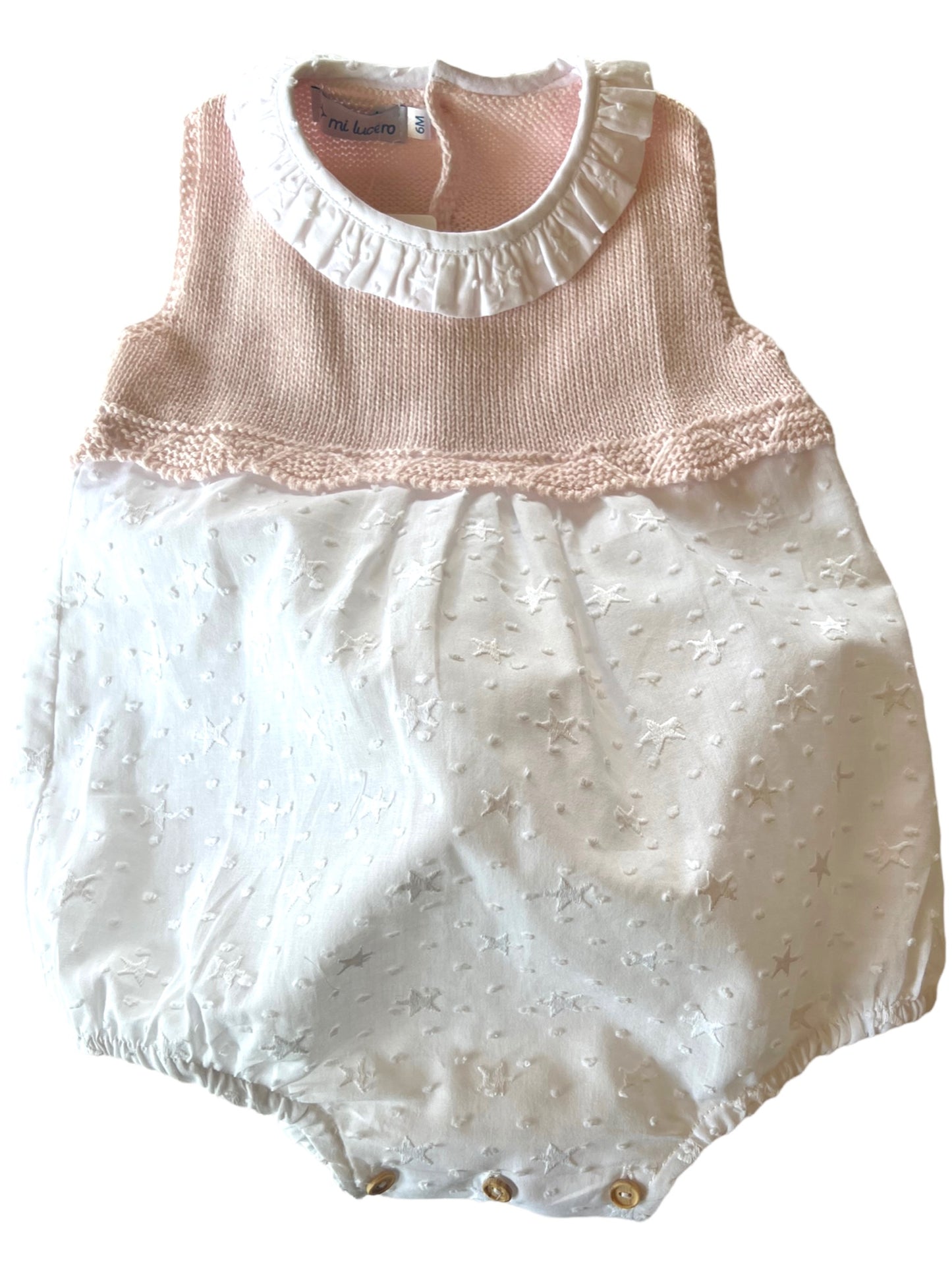 Mi Lucero Eyelet and Knit Bubble with Ruffle Collar - Pink